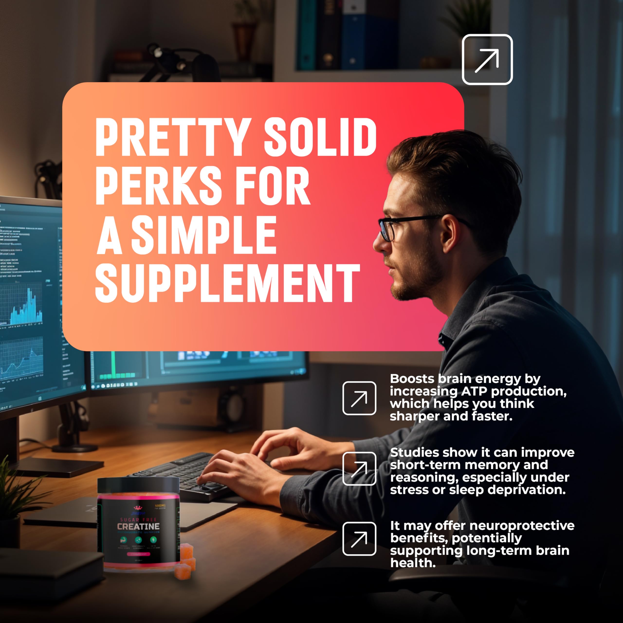 Jaeva creatine gummies 1.25g per gummy—precise dosing clearly shown.