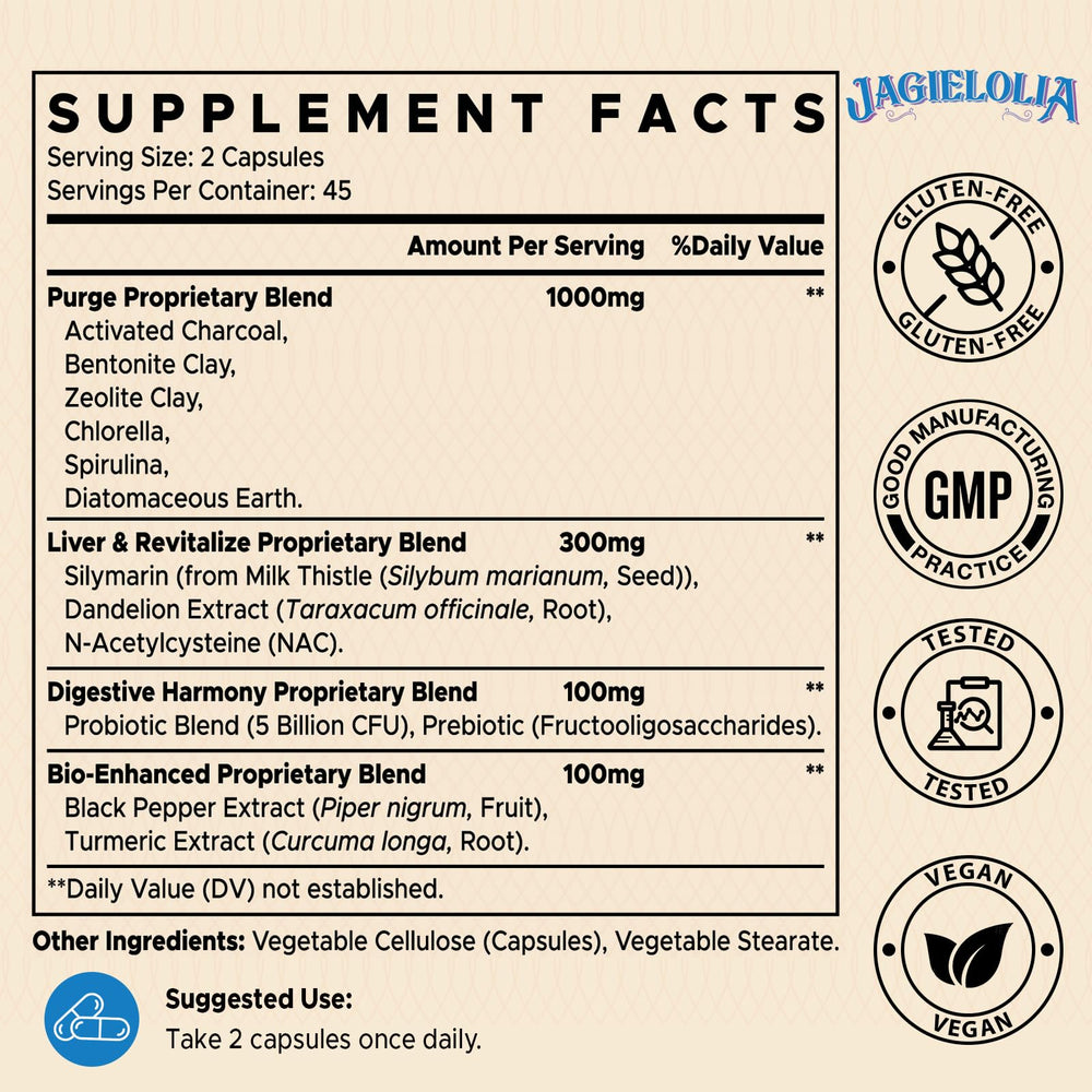 Jagielolia detox binder bottle label highlights vegan formula