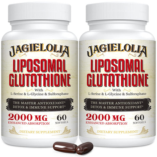 Jagielolia Liposomal Glutathione bottle close-up, premium antioxidant formula for daily support.