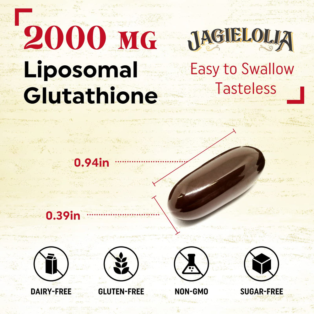 Jagielolia Liposomal Glutathione daily-use bottle with capsule texture detail.