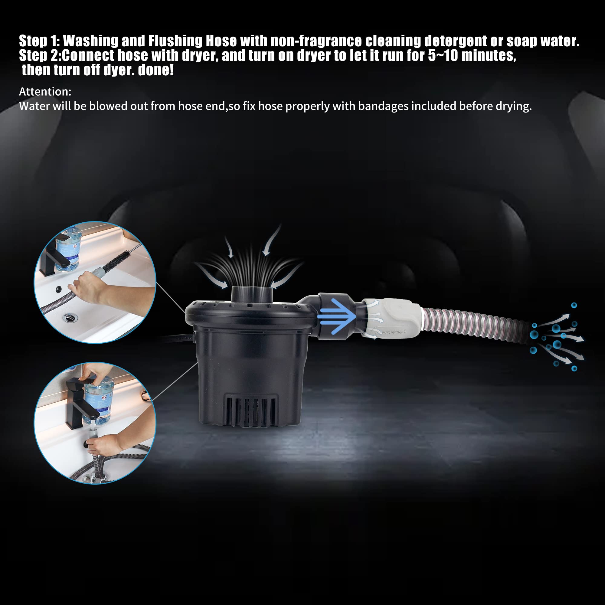 JAKIA CPAP hose dryer side view highlighting compact profile for storage.