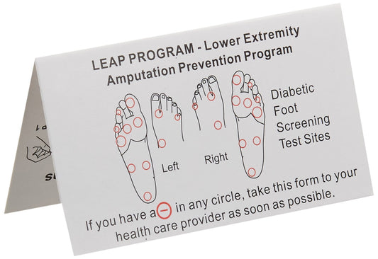 Jamar 40514 instruction card highlighting LEAP test sites for neuropathy screening