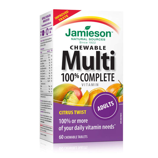 Jamieson 100% Complete Citrus Twist bottle shown for daily nutrition.