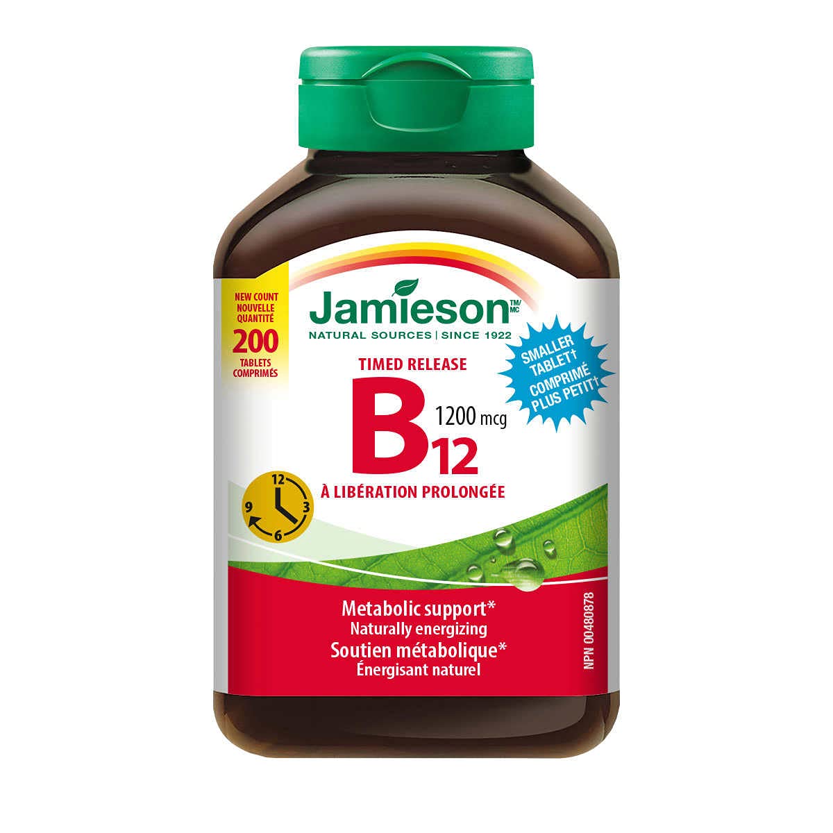 Jamieson Timed Release B12 1200 mcg bottle—sustained release for daily energy