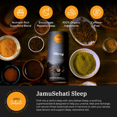 JAMUSEHATI Sleep dry powder closeup shows natural ingredients for calm evenings.