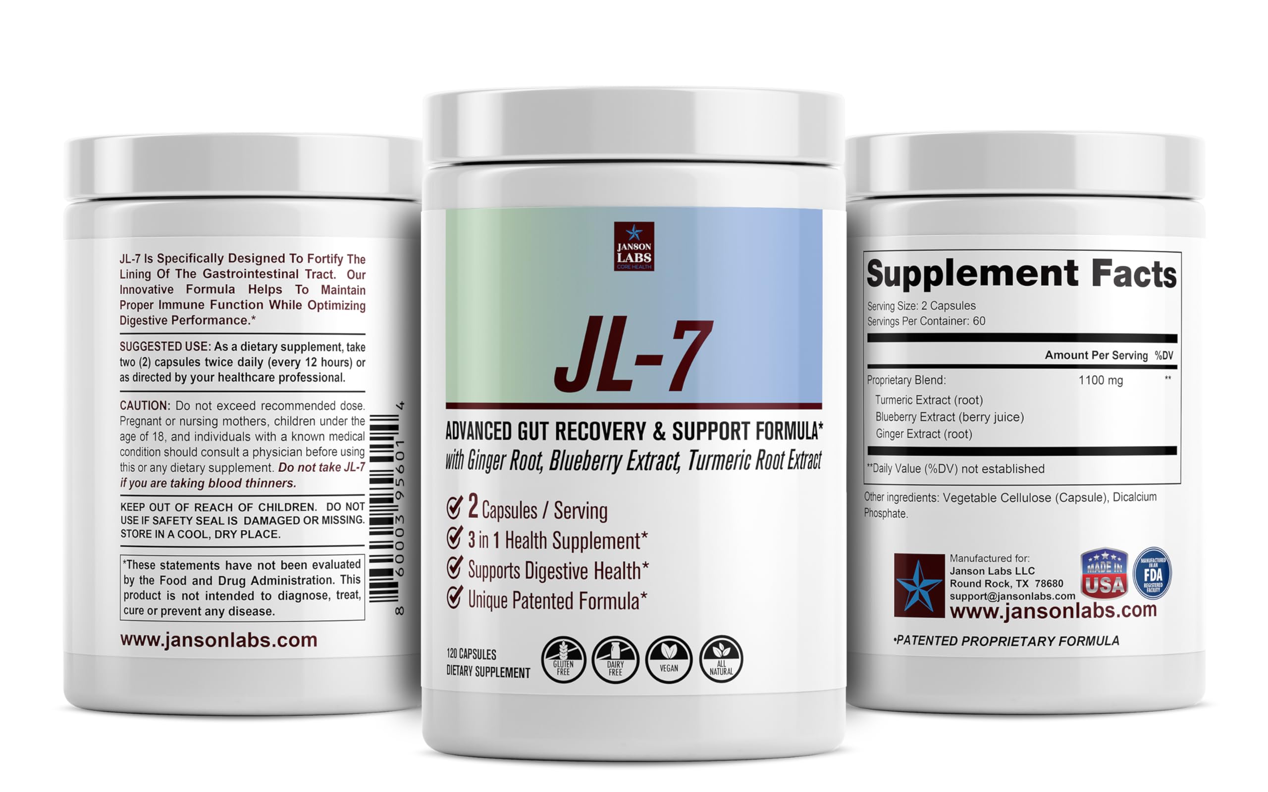 JL-7 30-day supply bottle for natural GI health support