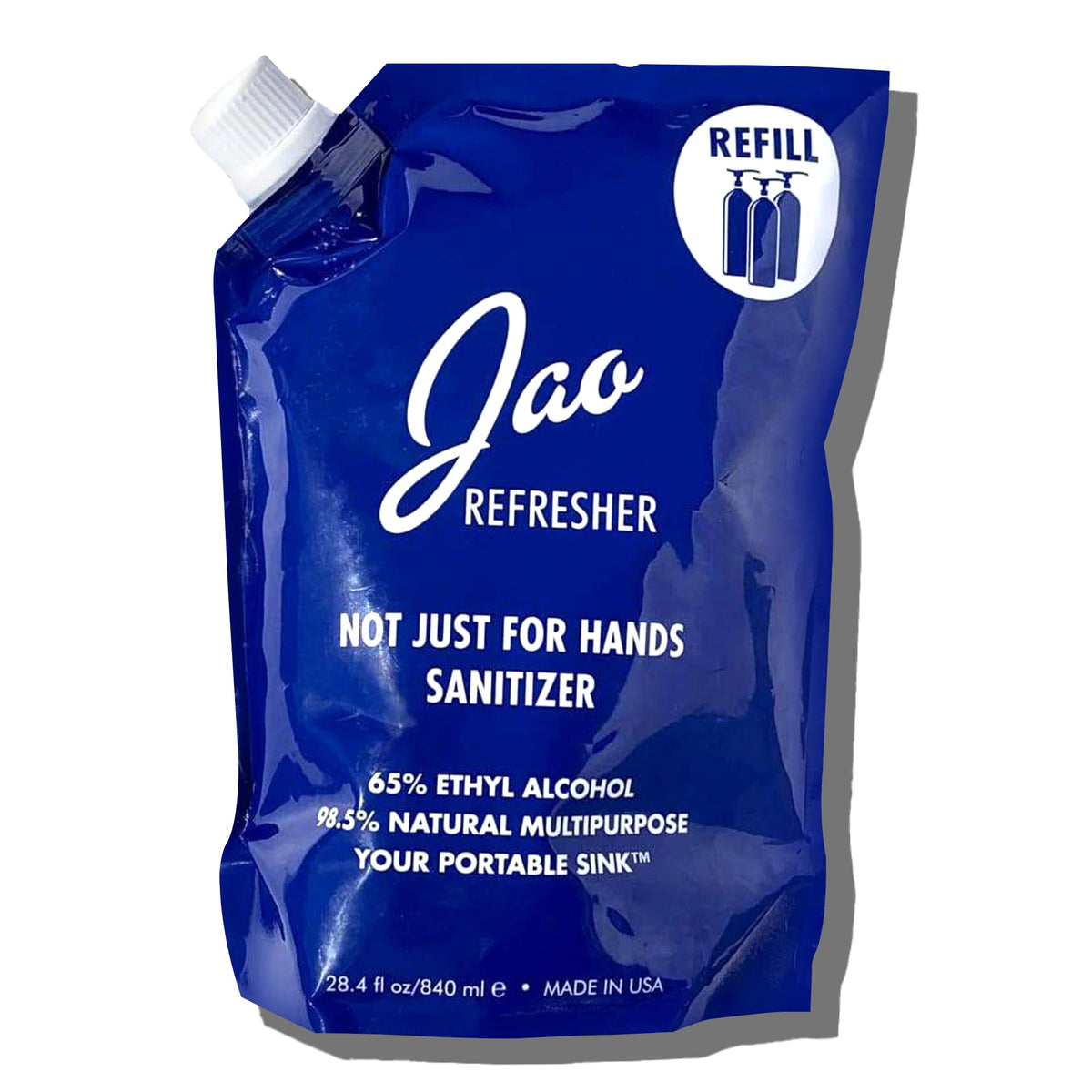 Jao Refresher refill bottle close-up highlighting premium packaging