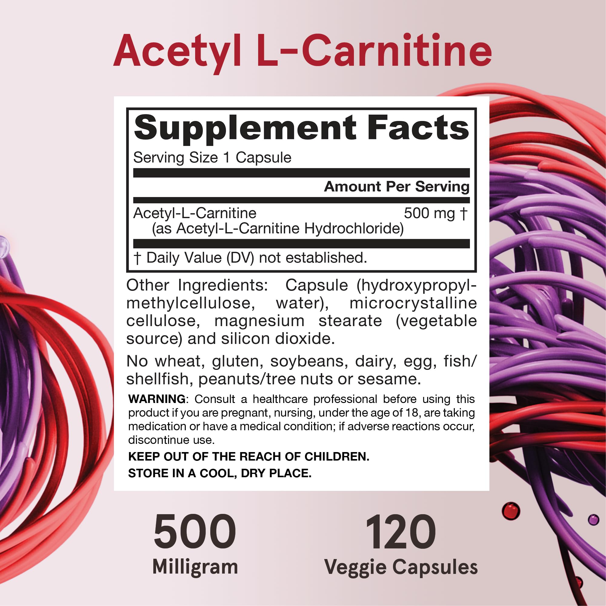 Jarrow Formulas Acetyl L-Carnitine dosing card; simple intake guidance.