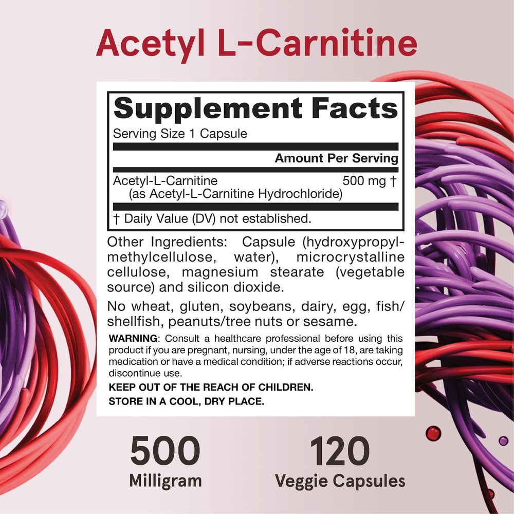 Jarrow Formulas Acetyl L-Carnitine dosing card; simple intake guidance.