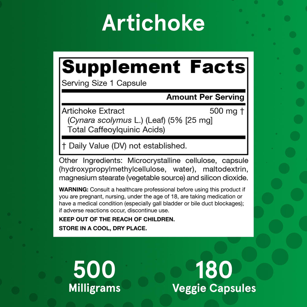 Jarrow Artichoke 500mg packaging non-GMO vegan supplement.