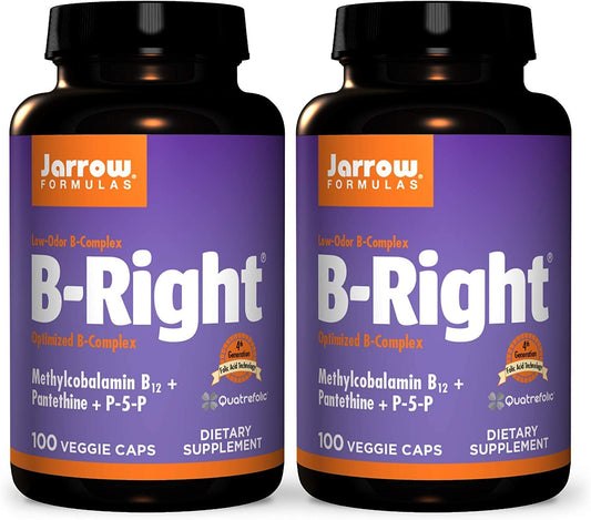 Jarrow Formulas B-Right bottle showing low-odor B-complex for daily use