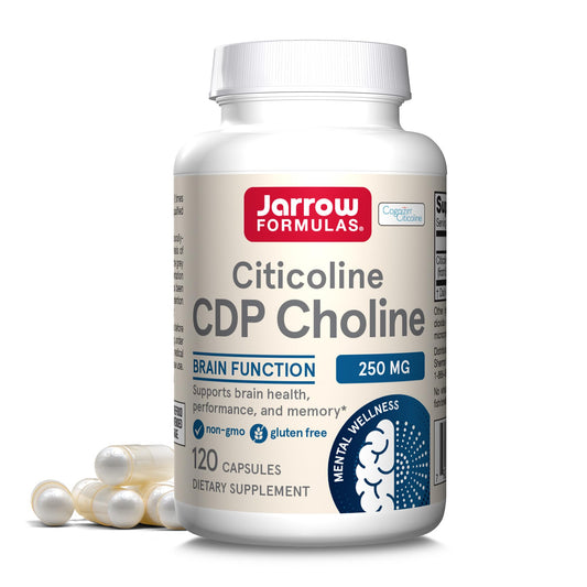 Jarrow Citicoline CDP 250 mg bottle on shelf supports daily brain health.