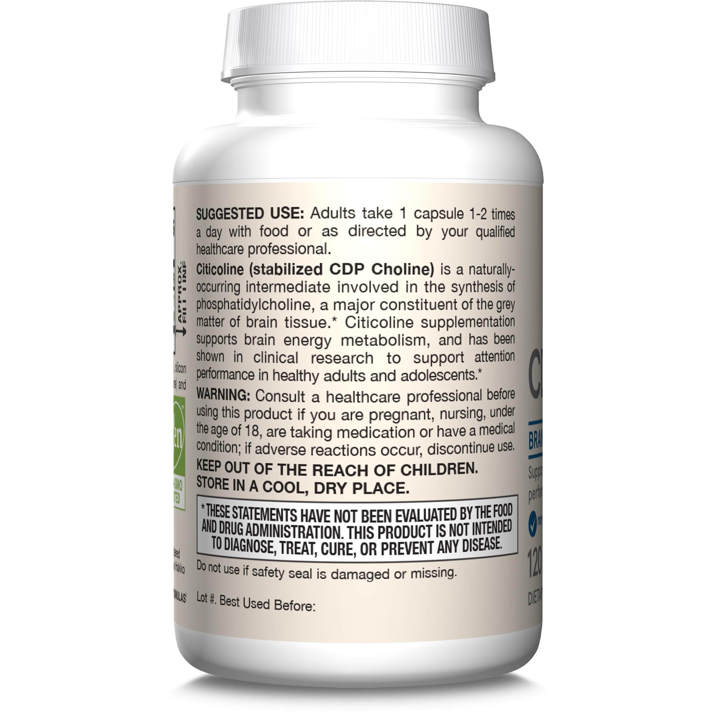 Jarrow Citicoline CDP bottle with glass of water represents easy daily habit.