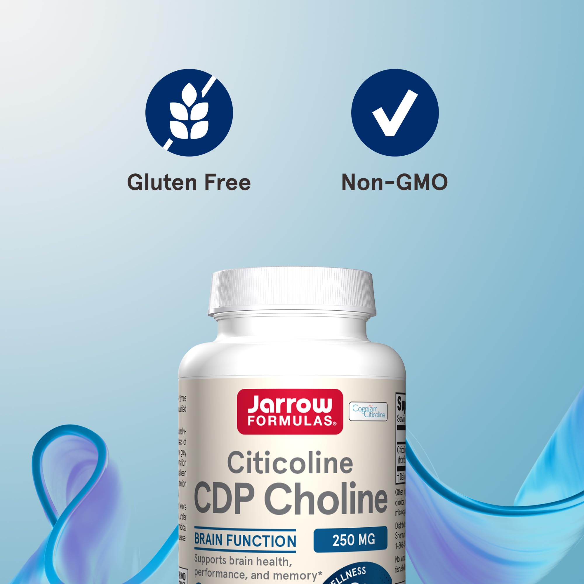 Jarrow Citicoline CDP dosage chart illustrates one to two capsules daily.