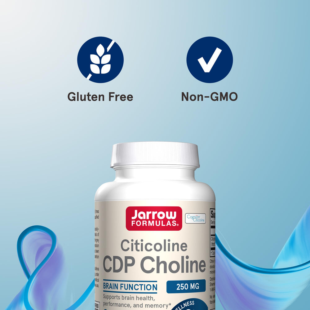 Jarrow Citicoline CDP dosage chart illustrates one to two capsules daily.