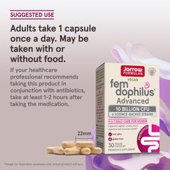 Jarrow Fem-Dophilus Advanced nutrition facts panel close-up