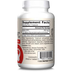 Jarrow Formulas Alpha GPC bottle pictured with brain health emphasis.