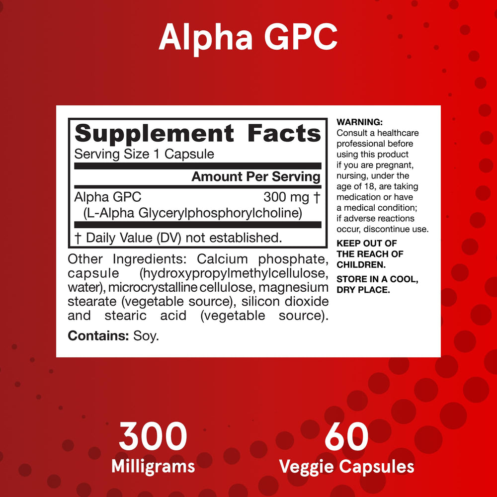 Jarrow Formulas Alpha GPC capsules on a plate ready to take with a meal.