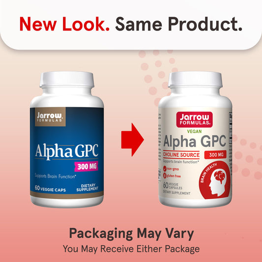 Jarrow Formulas Alpha GPC veggie capsules ready for daily use with meals.