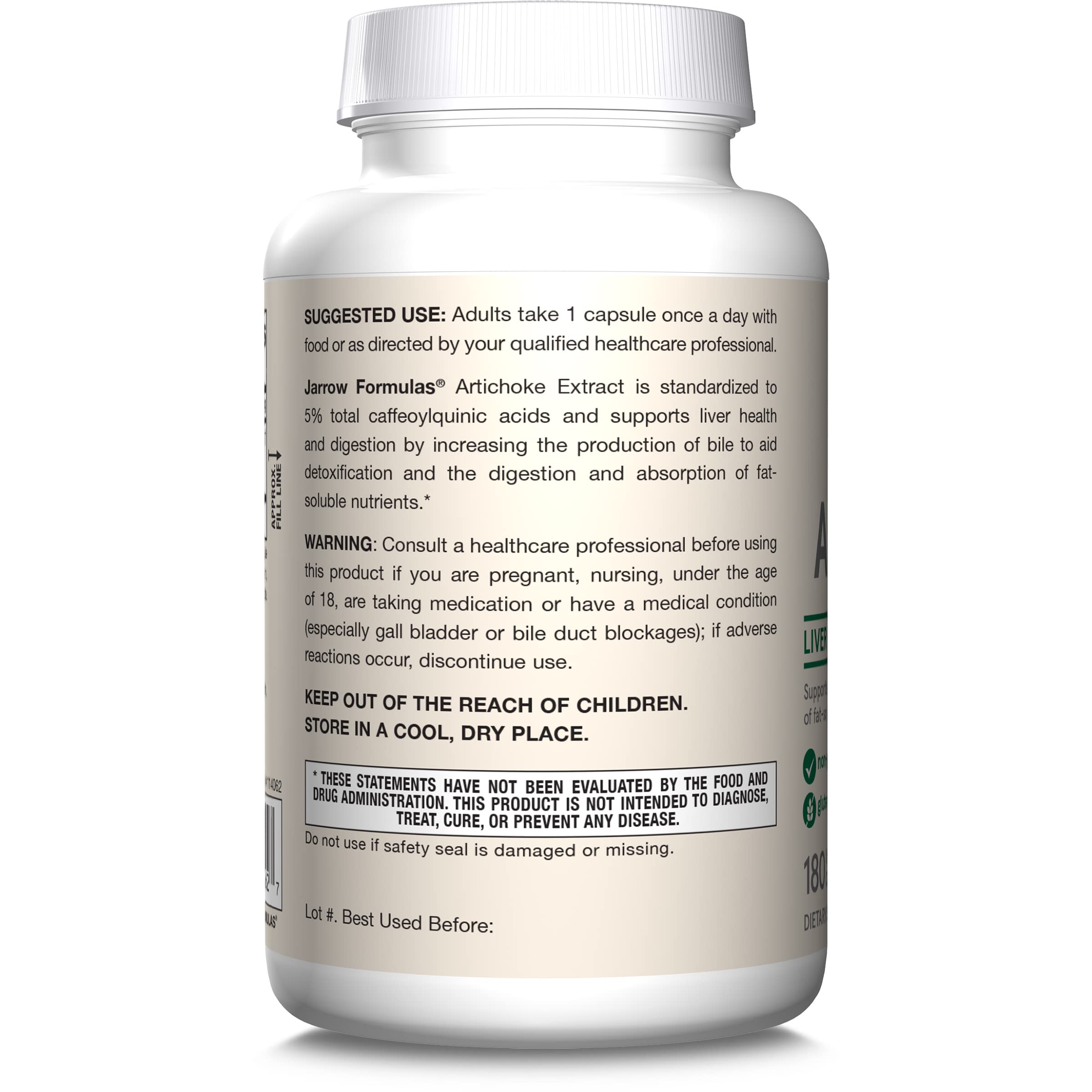Jarrow Formulas Artichoke 500mg capsules for digestive wellness on the go.