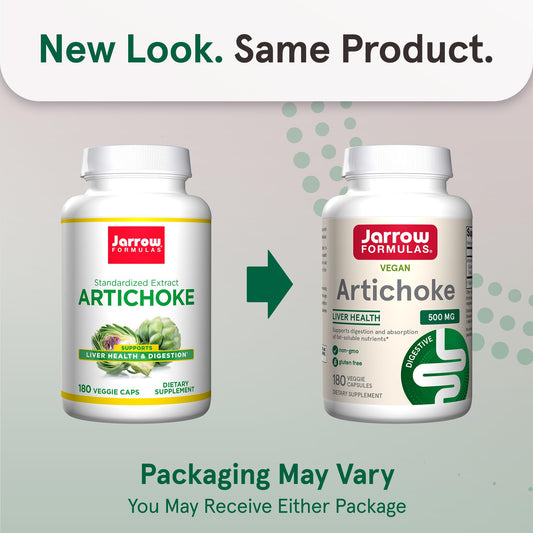 Close-up of Jarrow Formulas Artichoke 500 mg capsules for digestion support