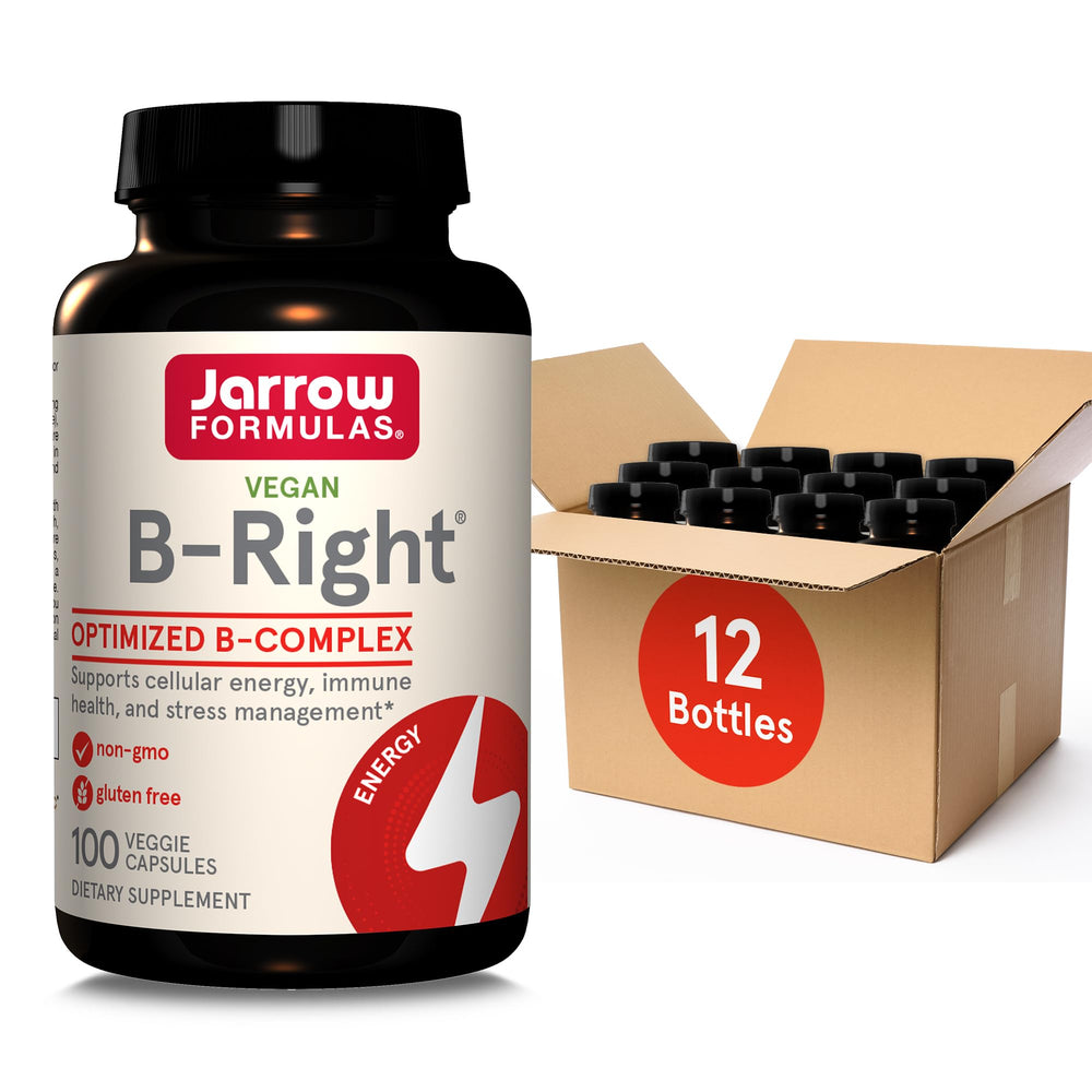Jarrow Formulas B-Right optimized B-complex bottle front supports energy and immune health