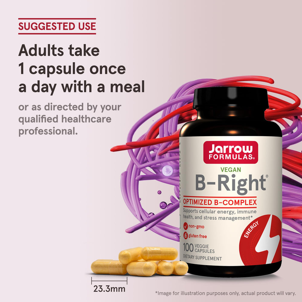 Serving information printed on label for easy dosing on B-Right