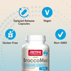 Jarrow Formulas BroccoMax bottle with water for daily routine use.
