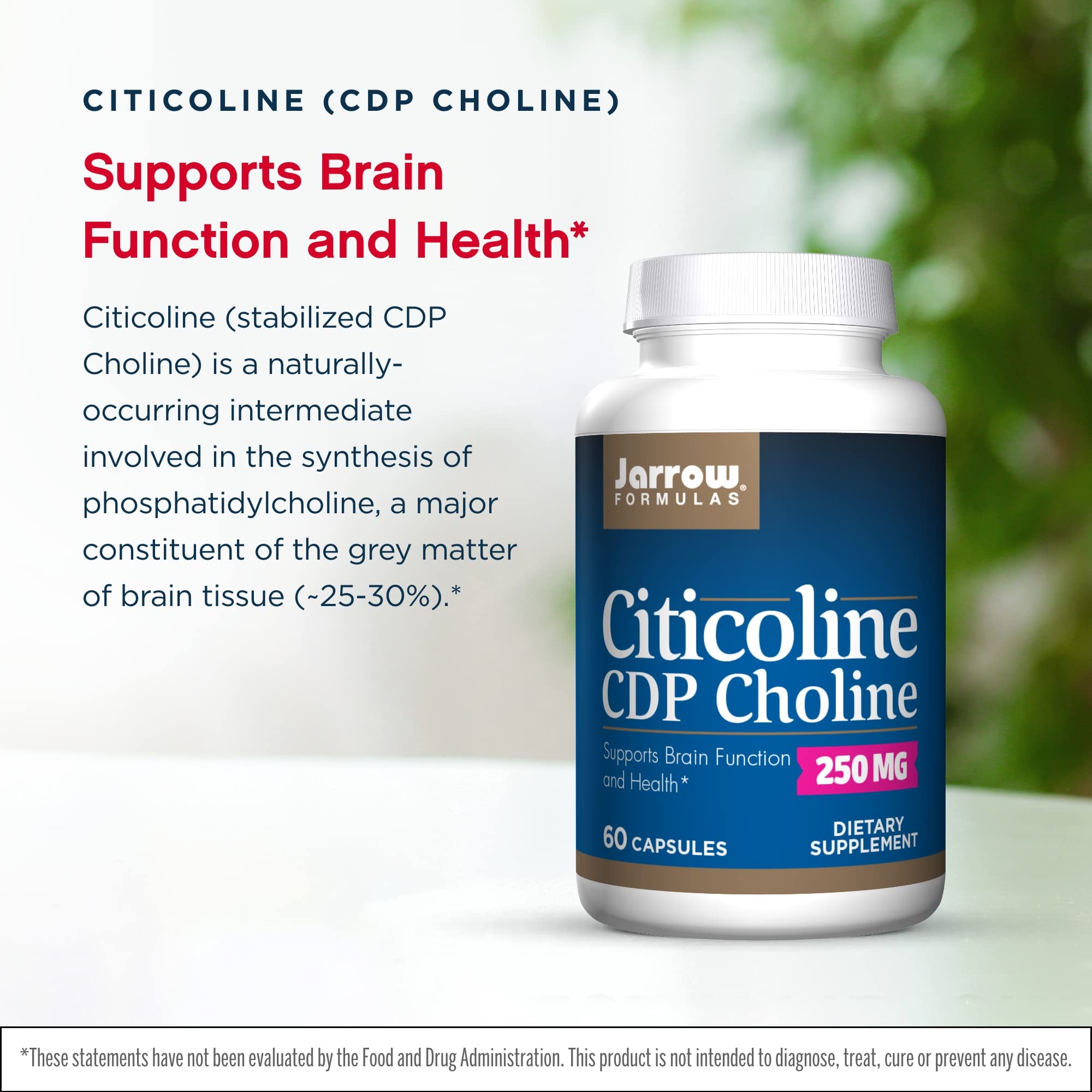 Jarrow Formulas CDP Choline bottle top view highlighting packaging convenience