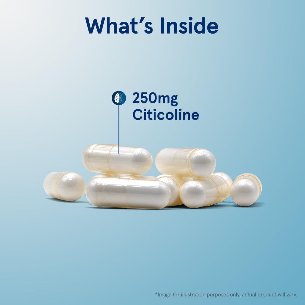 Front label close-up on Jarrow Citicoline bottle highlighting gluten-free.
