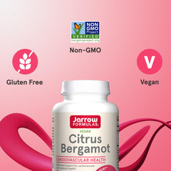Jarrow Formulas Citrus Bergamot bottle with clear labeling and vegan certification promoting trust.