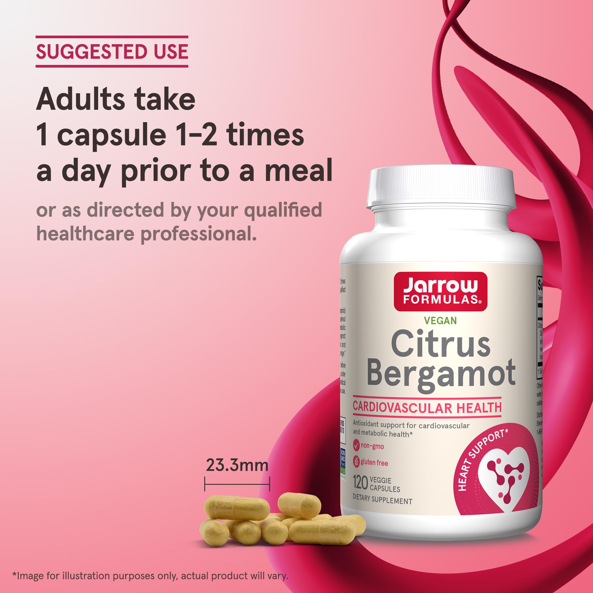 Jarrow Formulas Citrus Bergamot label beside fresh fruit imagery signaling natural antioxidant profile.