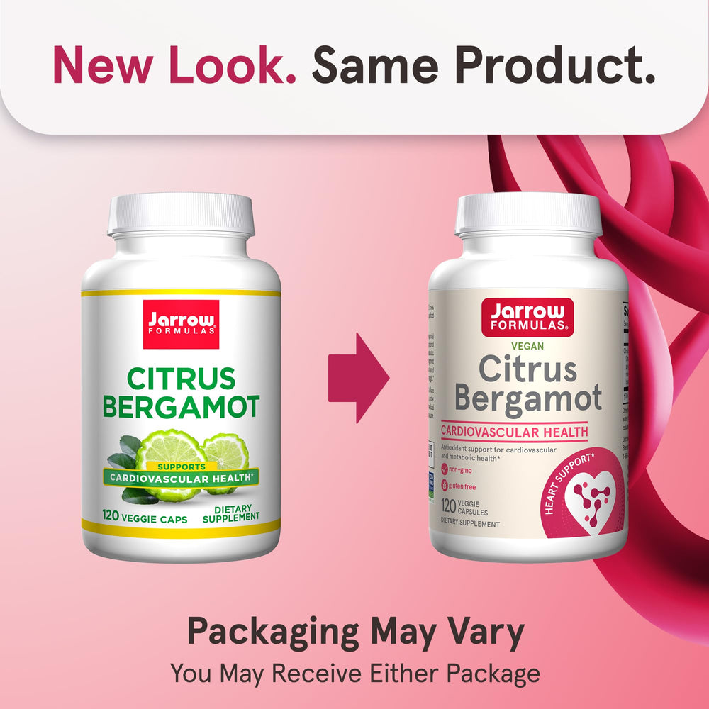 Close-up of Jarrow Formulas Citrus Bergamot veggie capsules for vegan, gluten-free daily supplementation.