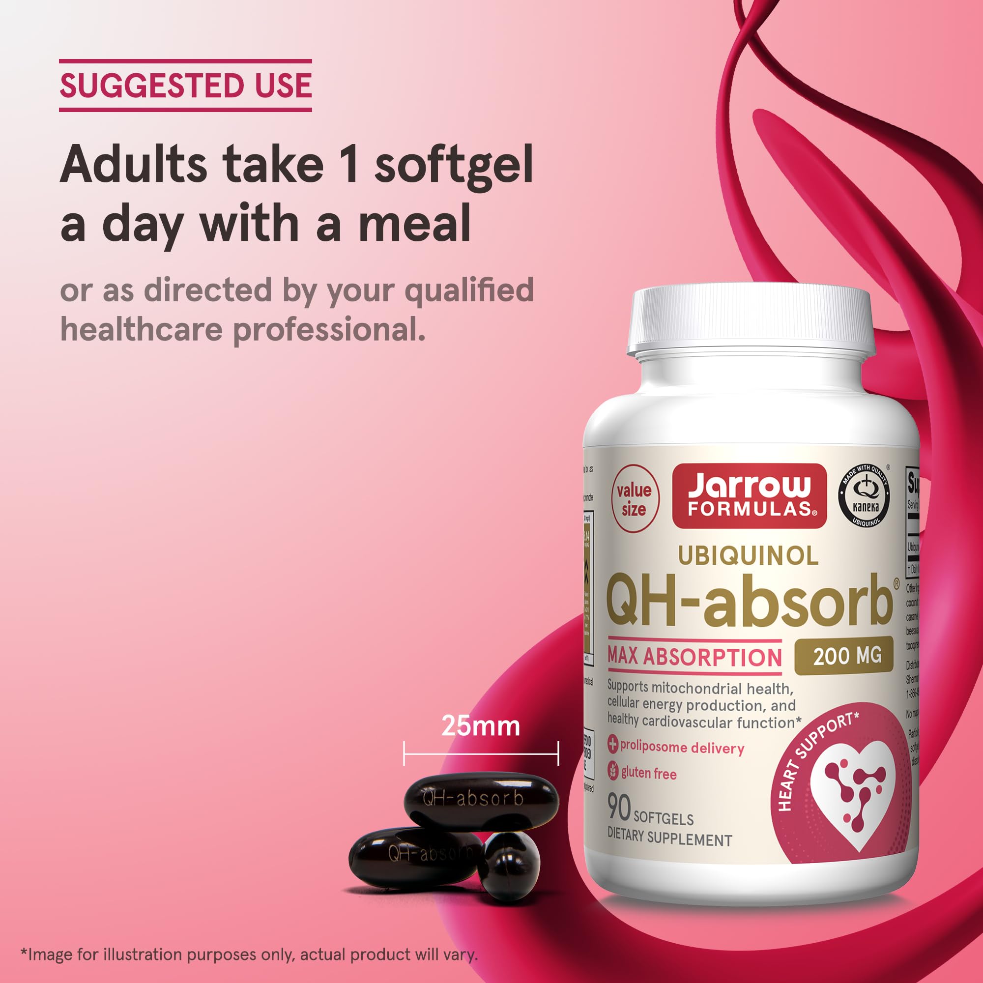 Jarrow Formulas CoQ10 bottle front view communicates compact, daily nutrition.