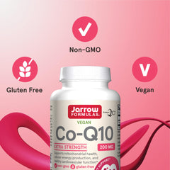 Jarrow Formulas Co-Q10 bottle on table for on-the-go energy support.