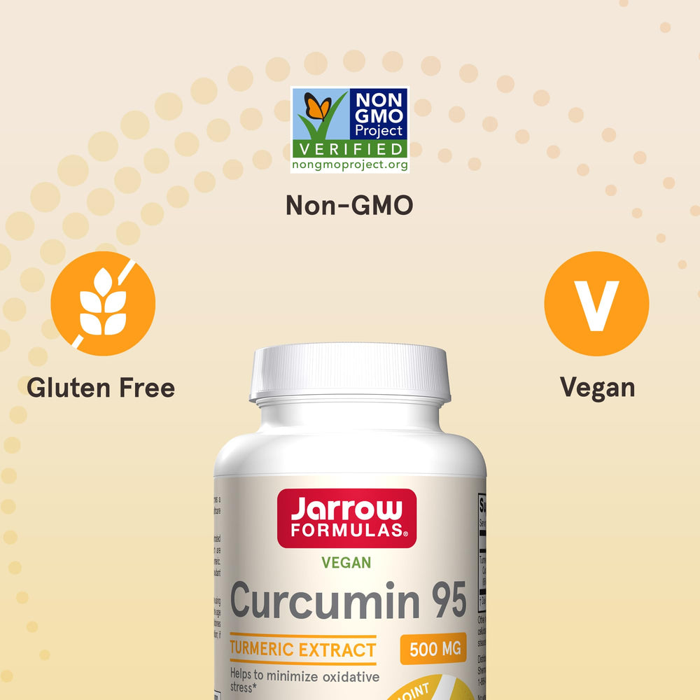 Jarrow Formulas Curcumin 95 bottle on shelf for daily use.