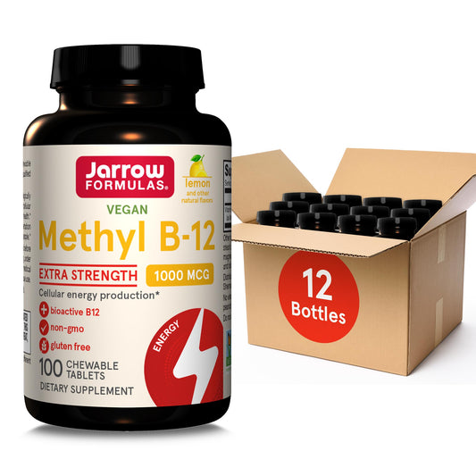 Jarrow Formulas extra-strength methyl B-12 bottle front for energy support