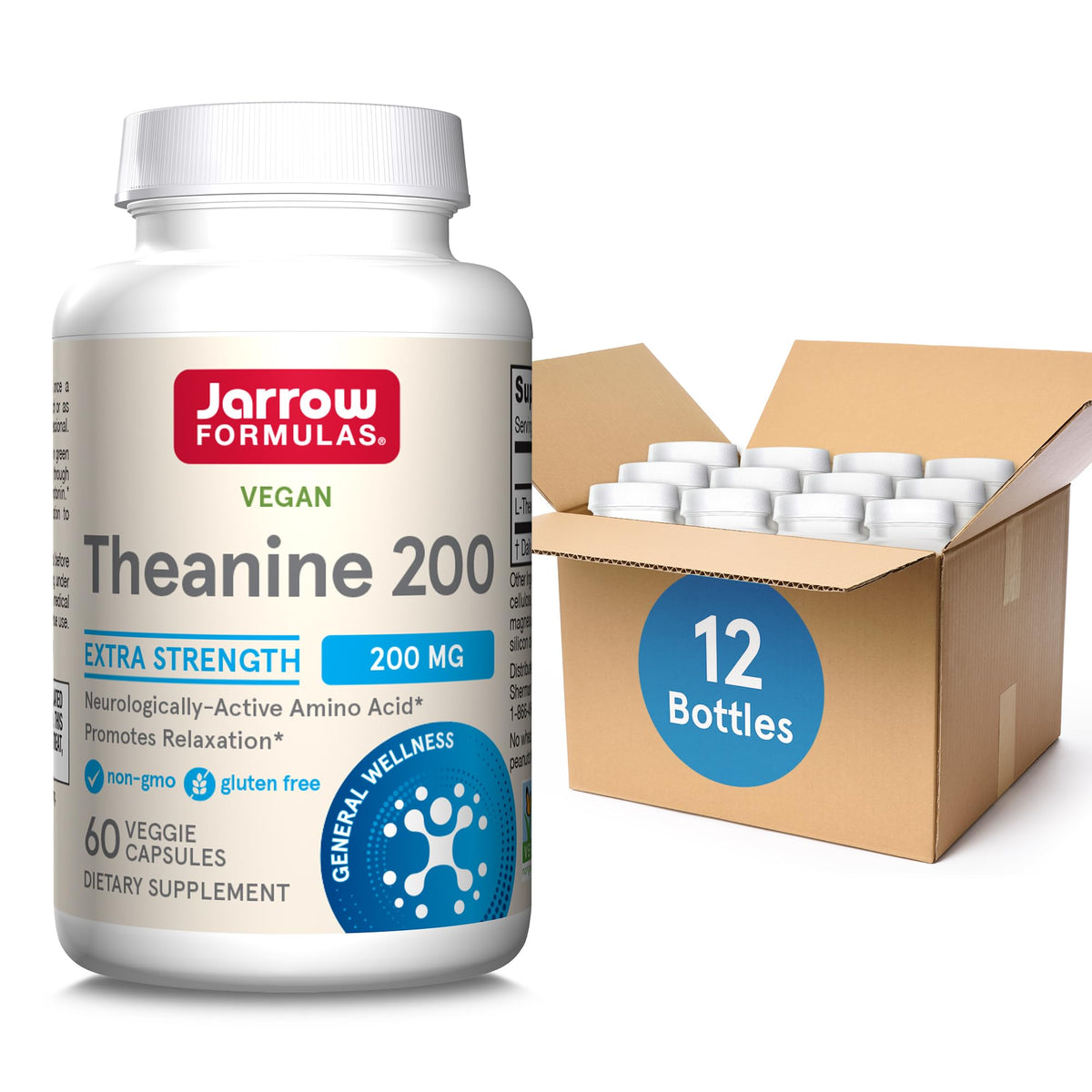 Jarrow Formulas Theanine 200mg bottle front view supports relaxation