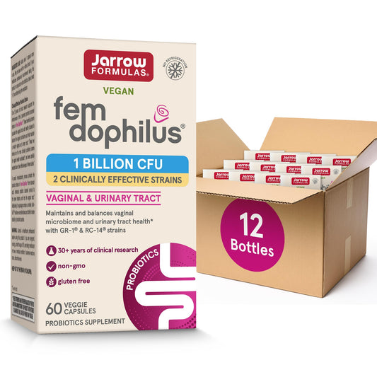 Jarrow Formulas Fem-Dophilus bottle front for shelf-stable probiotic use