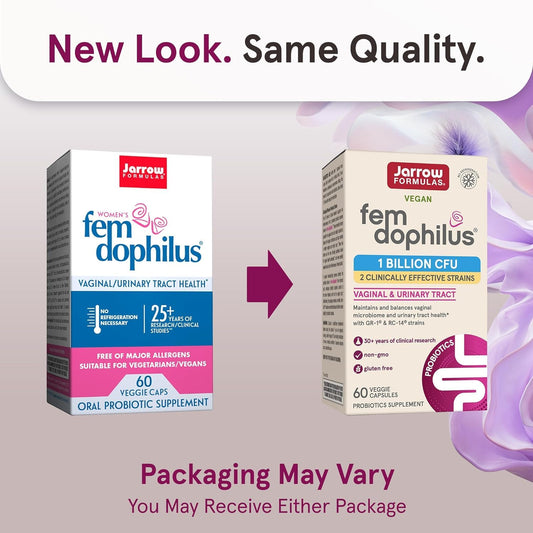 Jarrow Formulas Fem-Dophilus capsules close-up highlighting probiotic capsules.