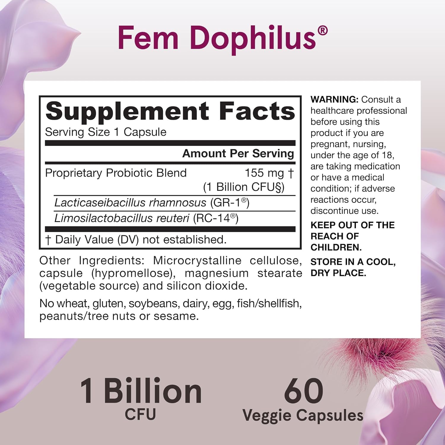Jarrow Fem-Dophilus packaging on shelf showing 60 servings.