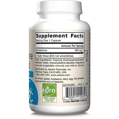 Jarrow Formulas Glutathione Reduced capsules arranged for a simple daily regimen.