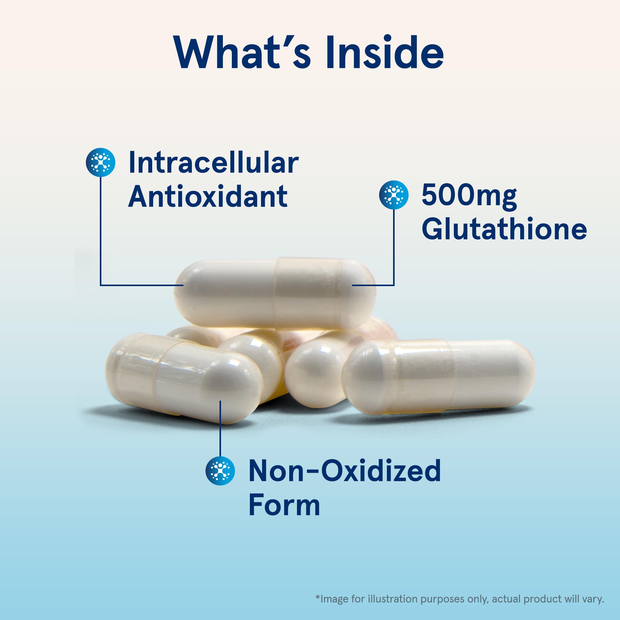 Jarrow Formulas Glutathione Reduced label close-up shows non-GMO formulation and details.