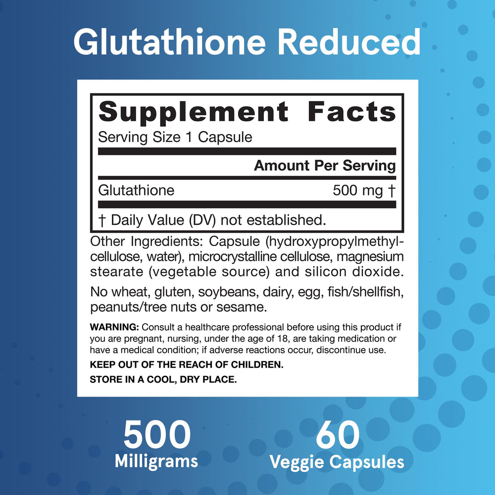 Jarrow Formulas Glutathione Reduced veggie capsules shown for plant-based wellness.