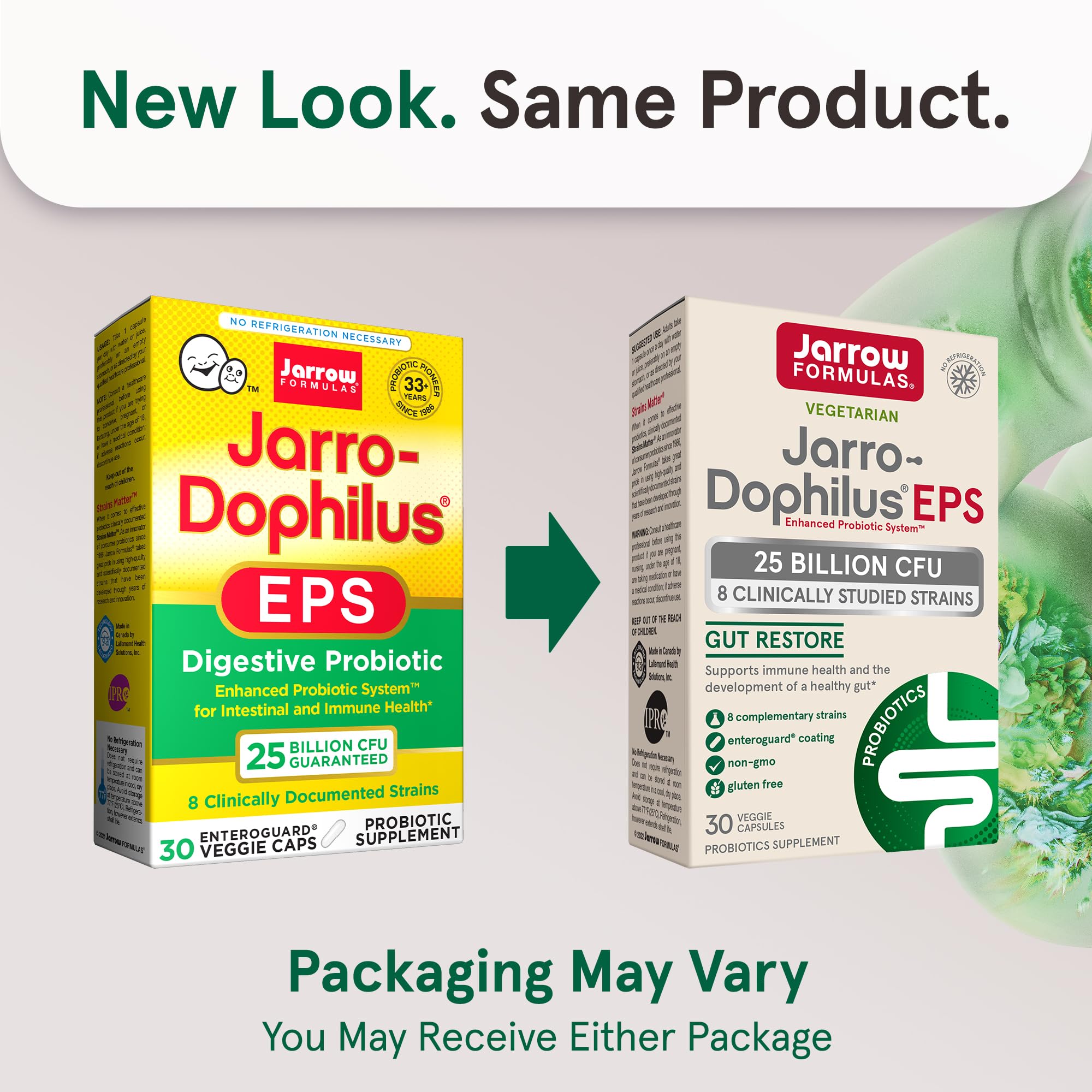 Jarrow Formulas Jarro-Dophilus EPS capsules ready for daily probiotic routine.