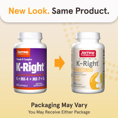 K-Right label highlights vitamins K1, MK-4, MK-7 and D3.