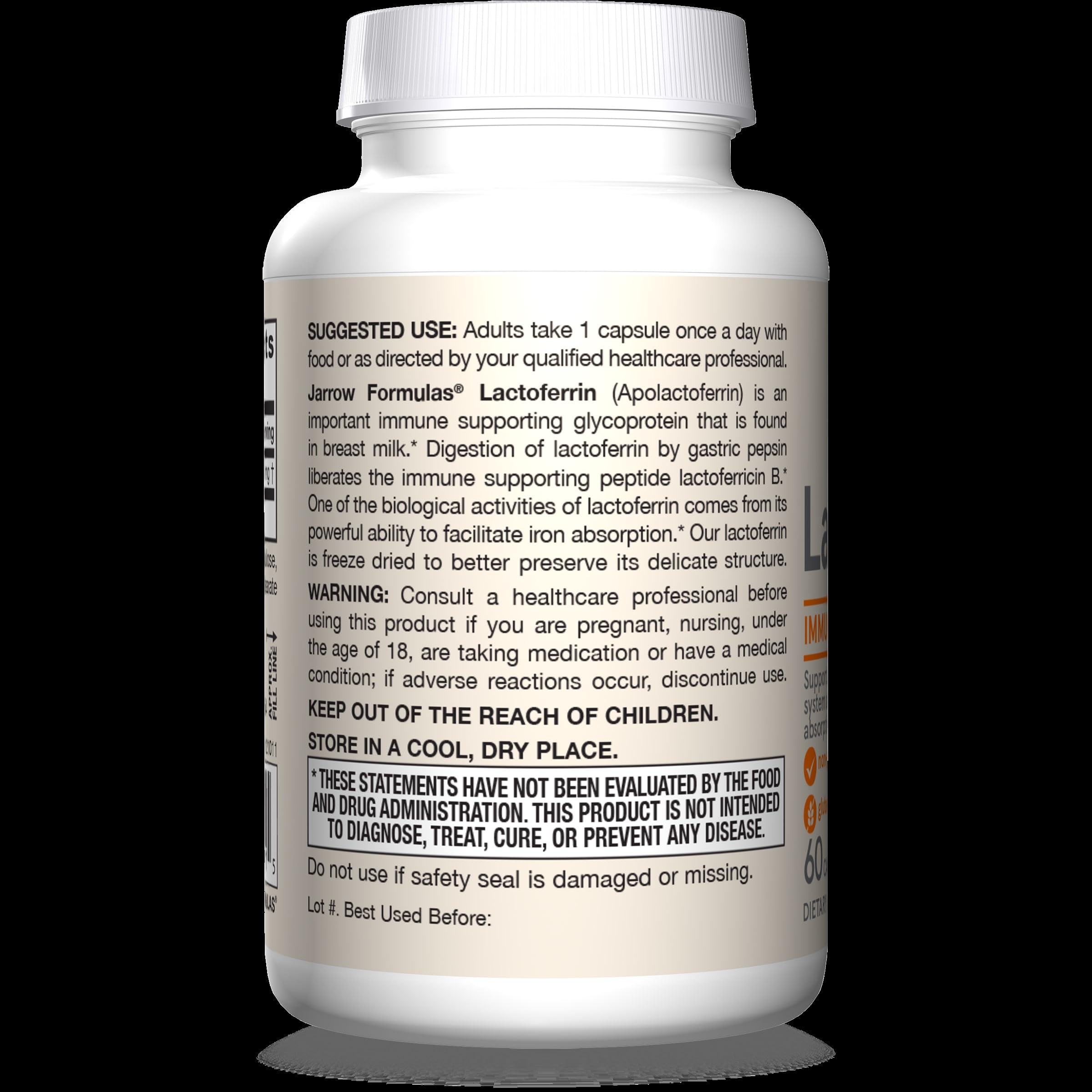 Jarrow Formulas Freeze-dried Lactoferrin preserves structure for potential potency.