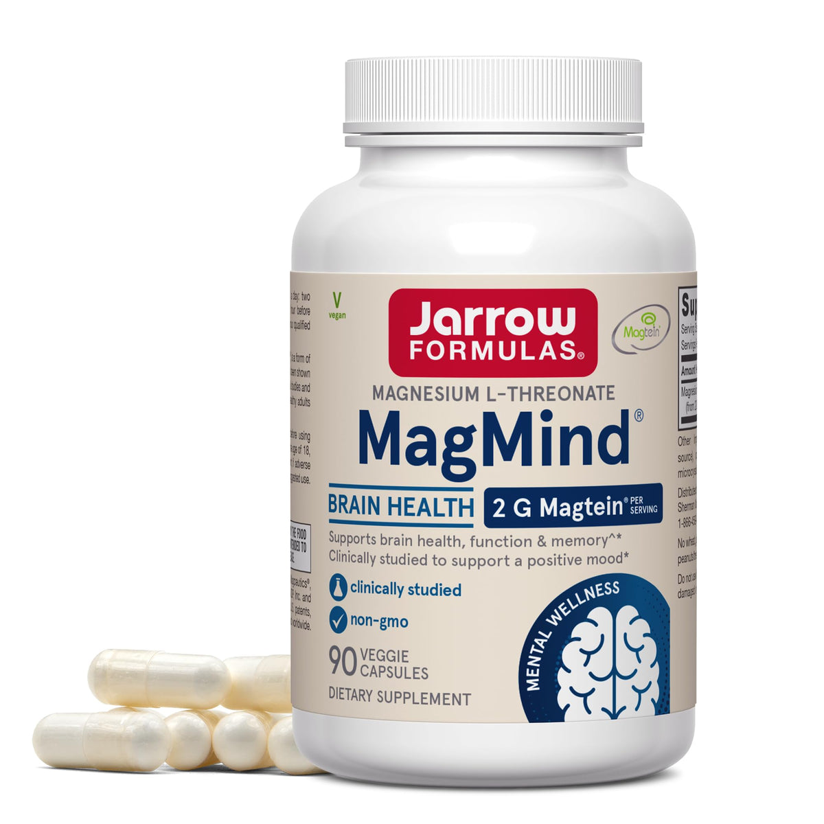 Jarrow Formulas MagMind magnesium bottle front for daily memory support