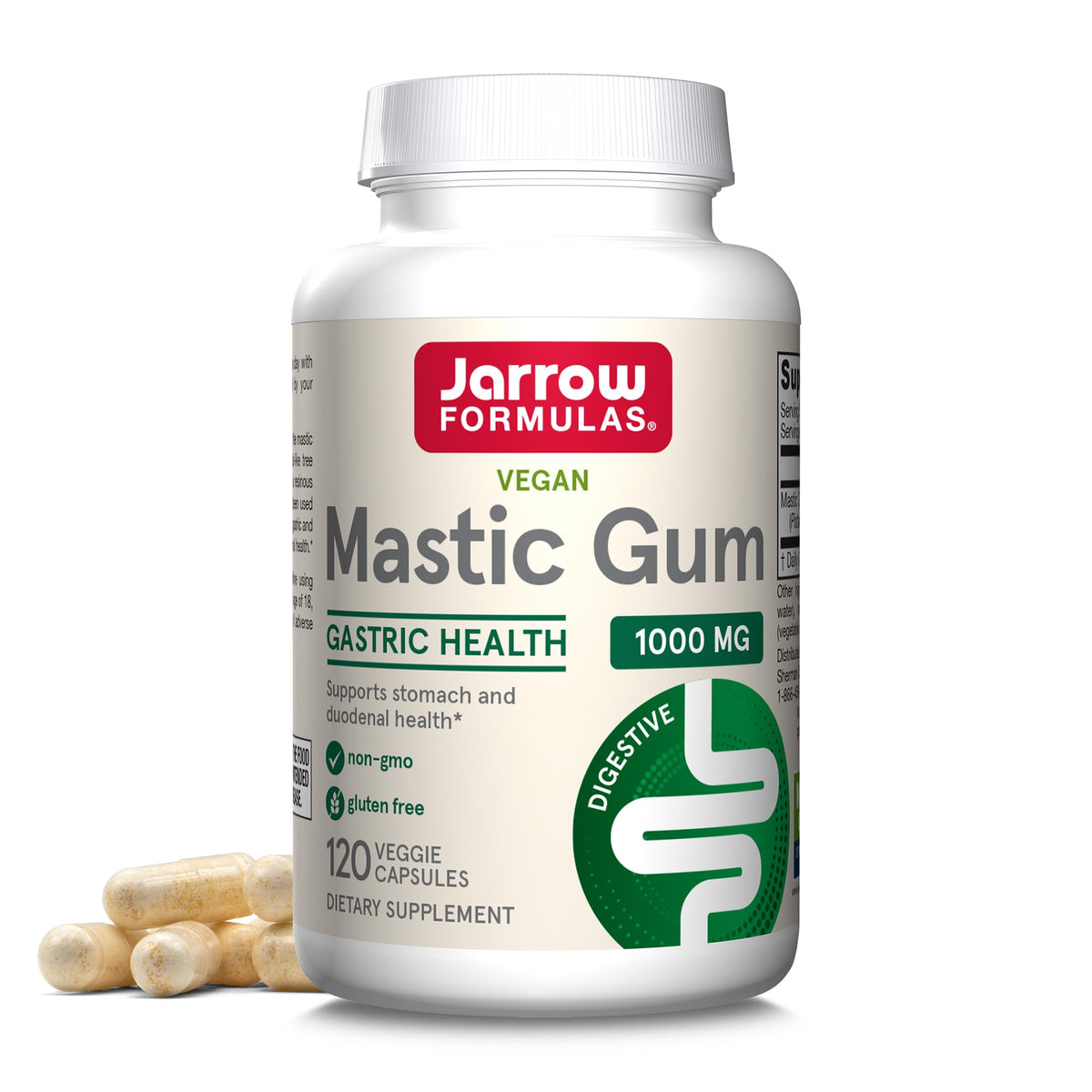 Jarrow Formulas Mastic Gum 1000mg bottle offering plant-based digestive support