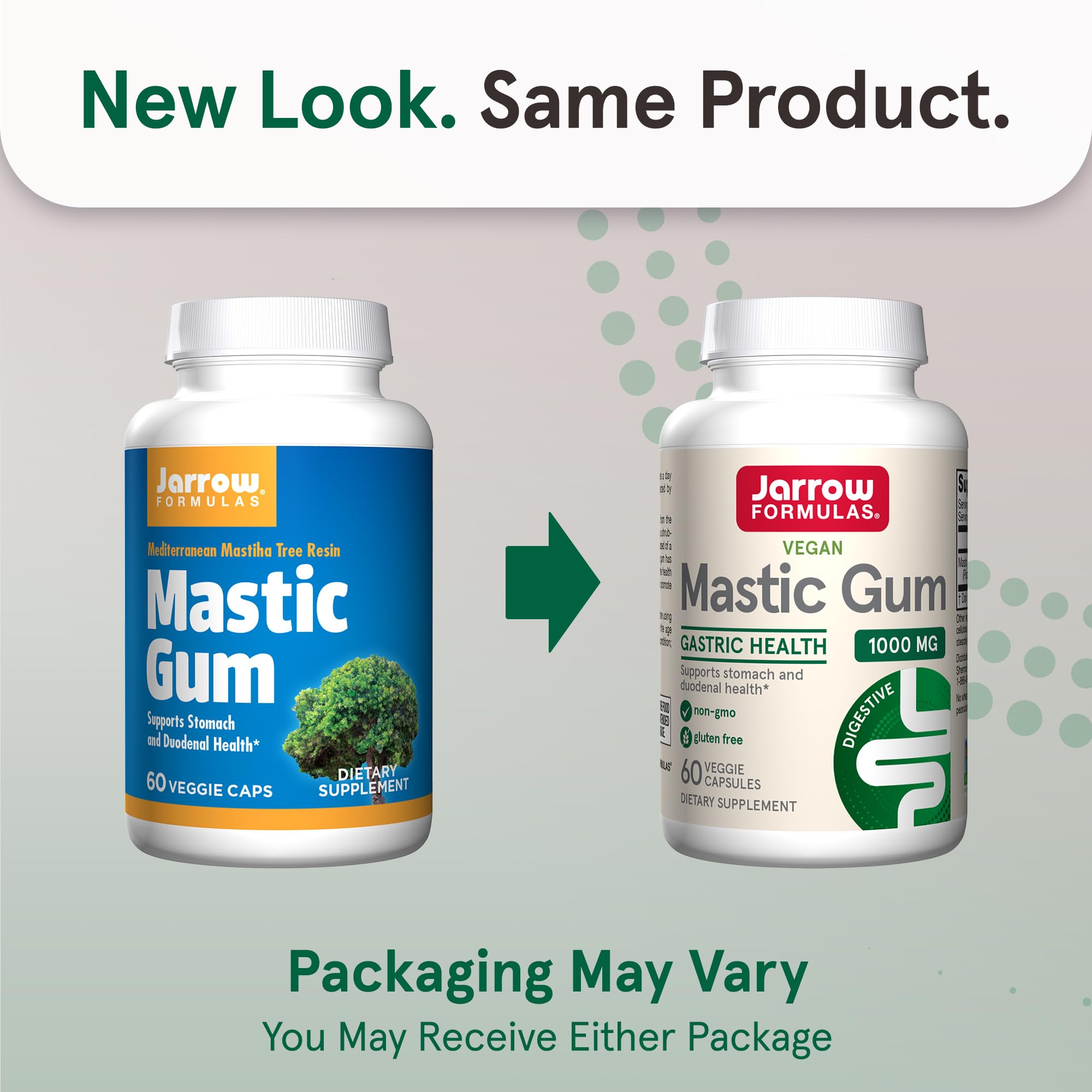 Closeup of Jarrow Formulas Mastic Gum capsules showing dosage